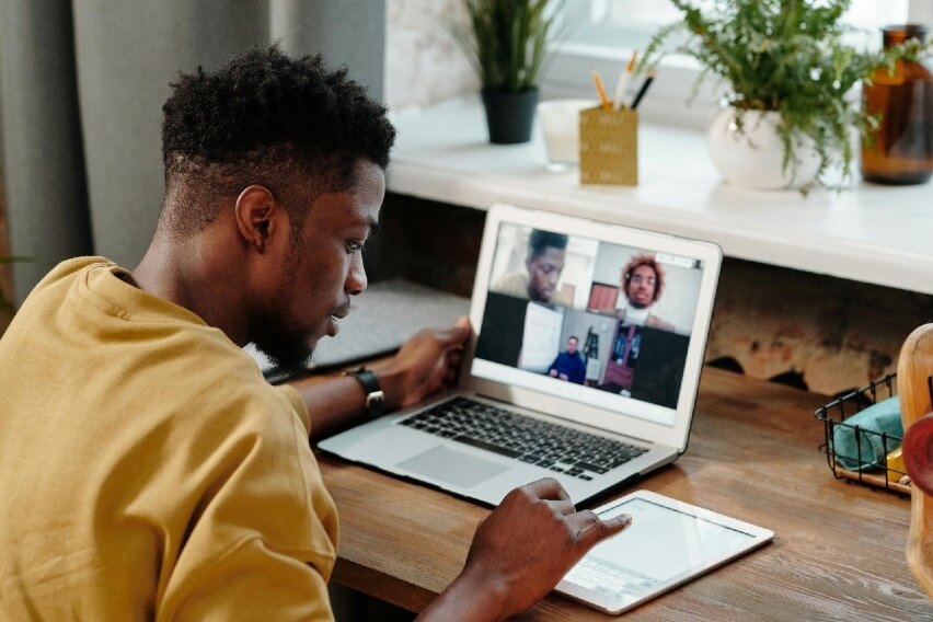 accountant at computer on video call